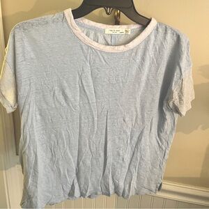 rag & bone Light Blue Linen Short Sleeve Cropped Boxy Tee XXS